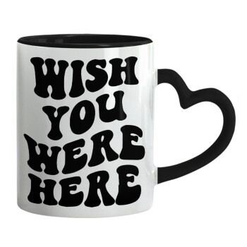 Wish you were here, Mug heart black handle, ceramic, 330ml