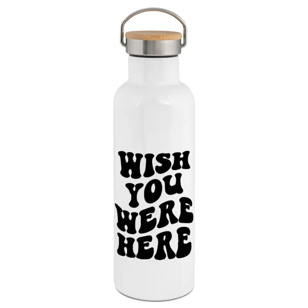 Wish you were here — Stainless steel White with wooden lid (bamboo), double wall, 750ml