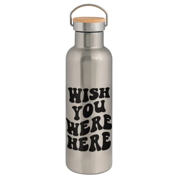 Wish you were here — Stainless steel Silver with wooden lid (bamboo), double wall, 750ml