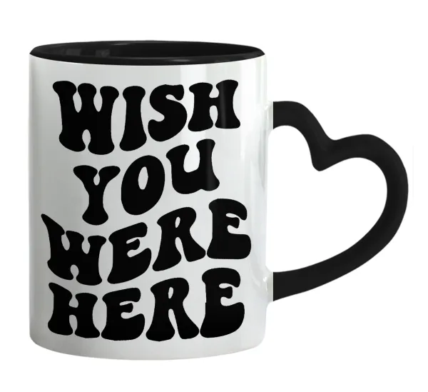 Wish you were here — Κούπα καρδιά χερούλι μαύρη, κεραμική, 330ml