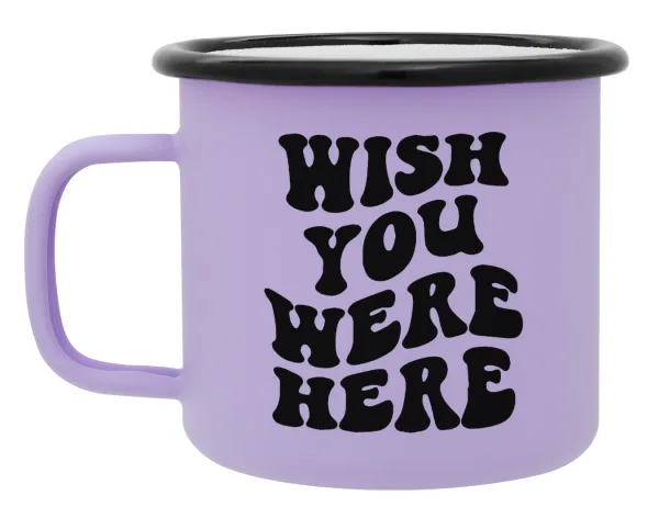 Wish you were here — Metal enamel mug, matte light pastel purple, 360ml