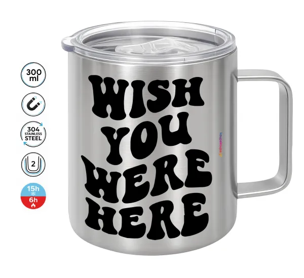 Wish you were here — Double-walled stainless steel mug 300ml with temperature-retaining lid