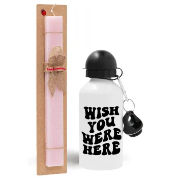 Wish you were here, Easter Set, metallic aluminum bottle (500ml) & aromatic flat Easter candle (30cm) (PINK)