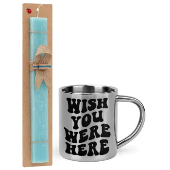 Wish you were here, Easter Set, metallic thermal cup (300ml) & aromatic flat Easter candle (30cm) (TURQUOISE)