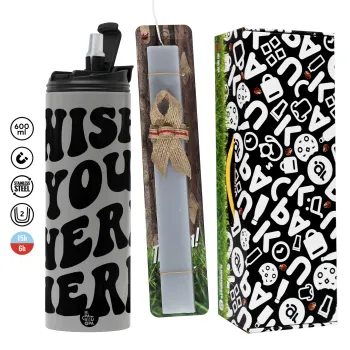 Wish you were here, Easter candle with Grey Tumbler Thermo 600ml & aromatic flat candle (30cm) (GREY)