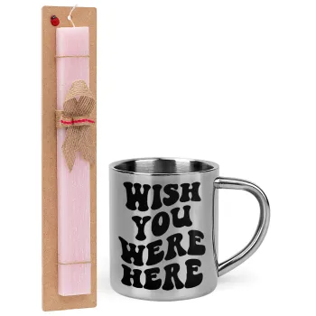 Wish you were here, Easter Set, metallic thermal cup (300ml) & aromatic flat Easter candle (30cm) (PINK)