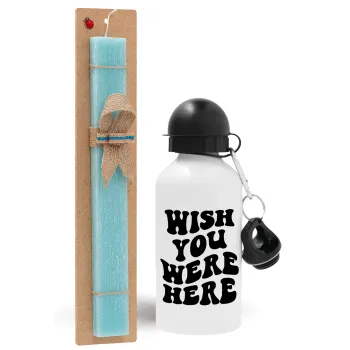 Wish you were here, Easter Set, metallic aluminum water bottle (500ml) & scented flat candle (30cm) (TURQUOISE)