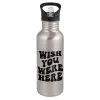 Water bottle Silver with straw, stainless steel 600ml