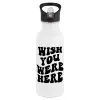 White water bottle with straw, stainless steel 600ml
