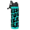 Metallic water bottle with safety lid, 850ml aluminum