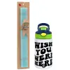 Easter Set, Children's thermal stainless steel bottle with safety straw, green/blue (350ml) & aromatic flat Easter candle (30cm) (TURQUOISE)