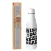 Easter Set, metallic stainless thermos bottle (500ml) & scented flat Easter candle (30cm) (GRAY)