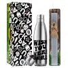 Easter Set, metallic stainless thermos flask (500ml) & scented flat Easter candle (30cm) (GRAY)
