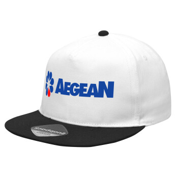 Πρατήριο καυσίμων AEGEAN, Καπέλο Ενηλίκων Flat Snapback Λευκό/Μαύρο, (POLYESTER, ΕΝΗΛΙΚΩΝ, UNISEX, ONE SIZE)