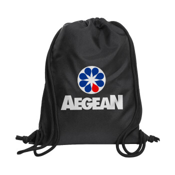Πρατήριο καυσίμων AEGEAN, Τσάντα πλάτης πουγκί GYMBAG Μαύρη, με τσέπη (40x48cm) & χονδρά κορδόνια