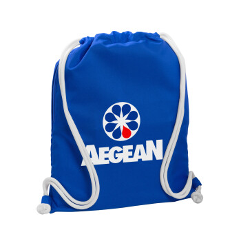 Πρατήριο καυσίμων AEGEAN, Τσάντα πλάτης πουγκί GYMBAG Μπλε, με τσέπη (40x48cm) & χονδρά κορδόνια