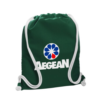 Πρατήριο καυσίμων AEGEAN, Τσάντα πλάτης πουγκί GYMBAG BOTTLE GREEN, με τσέπη (40x48cm) & χονδρά λευκά κορδόνια