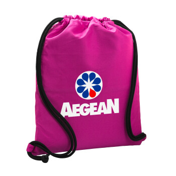 Πρατήριο καυσίμων AEGEAN, Τσάντα πλάτης πουγκί GYMBAG Φούξια, με τσέπη (40x48cm) & χονδρά κορδόνια