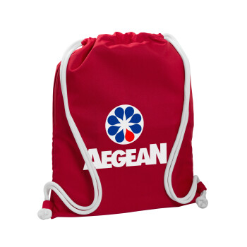 Πρατήριο καυσίμων AEGEAN, Τσάντα πλάτης πουγκί GYMBAG Κόκκινη, με τσέπη (40x48cm) & χονδρά κορδόνια