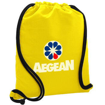 Πρατήριο καυσίμων AEGEAN, Τσάντα πλάτης πουγκί GYMBAG Κίτρινη, με τσέπη (40x48cm) & χονδρά κορδόνια