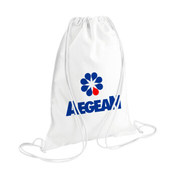 Πρατήριο καυσίμων AEGEAN, Τσάντα πλάτης πουγκί GYMBAG λευκή (28x40cm)