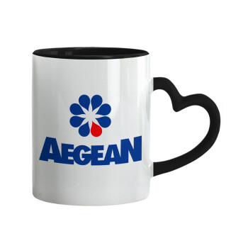 Πρατήριο καυσίμων AEGEAN, Mug heart black handle, ceramic, 330ml