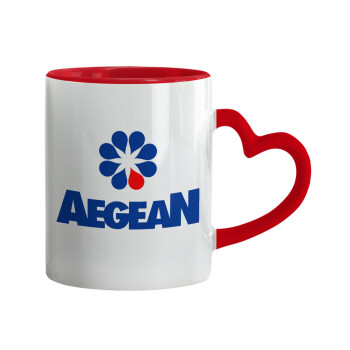 Πρατήριο καυσίμων AEGEAN, Mug heart red handle, ceramic, 330ml