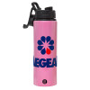 Metallic water bottle with safety lid, 850ml aluminum
