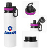 Metallic water bottle with safety lid, 850ml aluminum