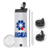 Travel Tumbler 2 Lids, with metal straw & cleaning brush (Stainless steel 304 Food grade, BPA free, 600ml)