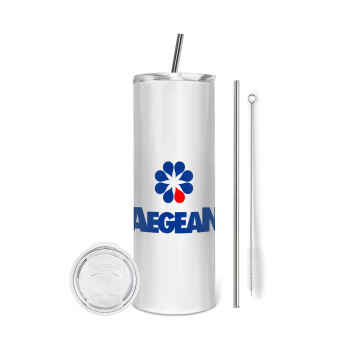 Πρατήριο καυσίμων AEGEAN, Eco friendly ποτήρι θερμό (tumbler) από ανοξείδωτο ατσάλι 600ml, με μεταλλικό καλαμάκι & βούρτσα καθαρισμού