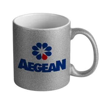 Πρατήριο καυσίμων AEGEAN, Κούπα Ασημένια Glitter που γυαλίζει, κεραμική, 330ml