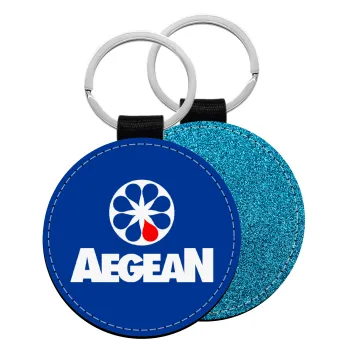 Πρατήριο καυσίμων AEGEAN, Μπρελόκ Δερματίνη, στρογγυλό ΜΠΛΕ (5cm)