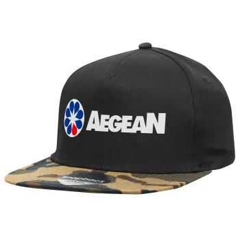 Πρατήριο καυσίμων AEGEAN, Adult Flat Snapback Hat Black/Camouflage, (100% COTTON TWILL, ADULT, UNISEX, ONE SIZE)