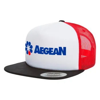 Πρατήριο καυσίμων AEGEAN, Καπέλο Ενηλίκων Foam Flat Snapback με Δίχτυ Μαύρο-Λευκό-Κόκκινο (POLYESTER, ΕΝΗΛΙΚΩΝ, UNISEX, ONE SIZE)