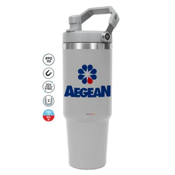 Πρατήριο καυσίμων AEGEAN, GREY color, 890ml (30oz) stainless Steel Tumbler with Handle