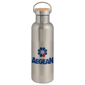 Πρατήριο καυσίμων AEGEAN, Stainless steel Silver with wooden lid (bamboo), double wall, 750ml
