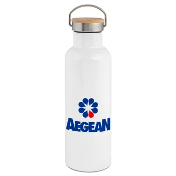 Πρατήριο καυσίμων AEGEAN, Stainless steel White with wooden lid (bamboo), double wall, 750ml