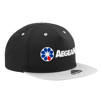 Πρατήριο καυσίμων AEGEAN, Καπέλο Ενηλίκων Flat Snapback Μαύρο/Γκρι, (100% ΒΑΜΒΑΚΕΡΟ TWILL, ΕΝΗΛΙΚΩΝ, UNISEX, ONE SIZE)
