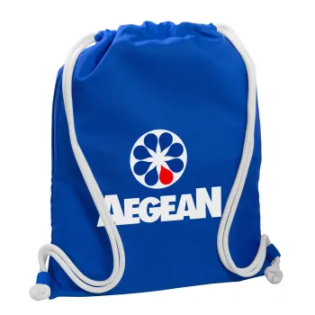 Πρατήριο καυσίμων AEGEAN, Τσάντα πλάτης πουγκί GYMBAG Μπλε, με τσέπη (40x48cm) & χονδρά κορδόνια