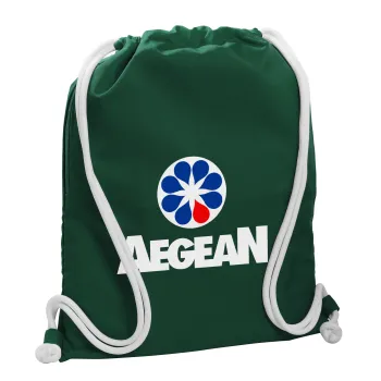 Πρατήριο καυσίμων AEGEAN, Τσάντα πλάτης πουγκί GYMBAG BOTTLE GREEN, με τσέπη (40x48cm) & χονδρά λευκά κορδόνια