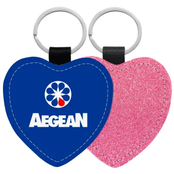 Πρατήριο καυσίμων AEGEAN, Μπρελόκ PU δερμάτινο glitter καρδιά ΡΟΖ