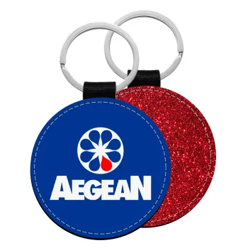 Πρατήριο καυσίμων AEGEAN, Μπρελόκ Δερματίνη, στρογγυλό ΚΟΚΚΙΝΟ (5cm)