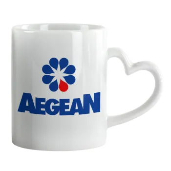 Πρατήριο καυσίμων AEGEAN, Κούπα καρδιά χερούλι λευκή, κεραμική, 330ml