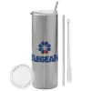 Tumbler stainless steel Silver 600ml, with metal straw & cleaning brush