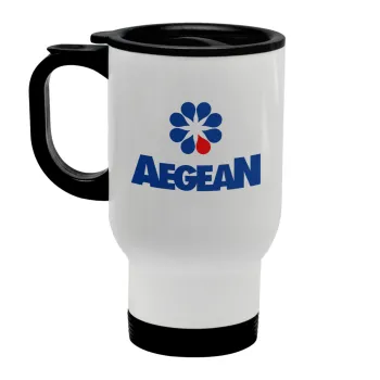 Πρατήριο καυσίμων AEGEAN, Stainless steel travel mug with lid, double wall white 450ml