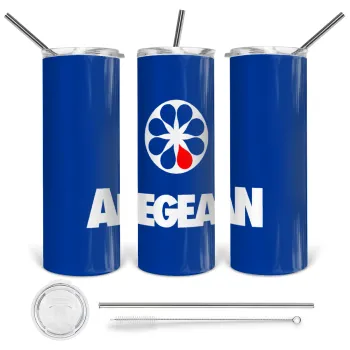 Πρατήριο καυσίμων AEGEAN, Tumbler ποτήρι θερμό από ανοξείδωτο ατσάλι 600ml, με μεταλλικό καλαμάκι & βούρτσα καθαρισμού