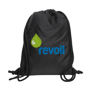 Πρατήριο καυσίμων REVOIL, Τσάντα πλάτης πουγκί GYMBAG Μαύρη, με τσέπη (40x48cm) & χονδρά κορδόνια