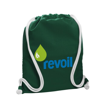 Πρατήριο καυσίμων REVOIL, Τσάντα πλάτης πουγκί GYMBAG BOTTLE GREEN, με τσέπη (40x48cm) & χονδρά λευκά κορδόνια