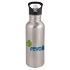 Water bottle Silver with straw, stainless steel 600ml